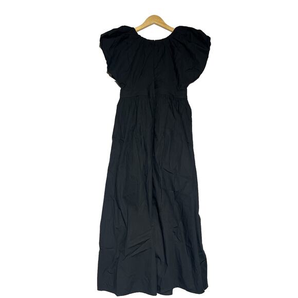 J Crew Collection Cecily Dress in Cotton Poplin 6 Black Puff Sleeve V Neck Midi - Picture 2 of 9